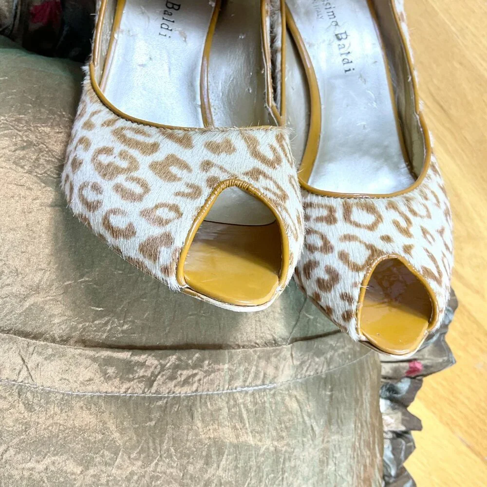 Massimo Baldi Heels Pumps Leopard Calf Hair Peep Toe (7.5)